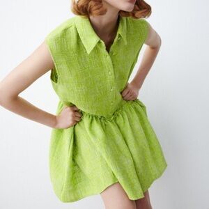 Zara Green Sleeveless Textured Dress